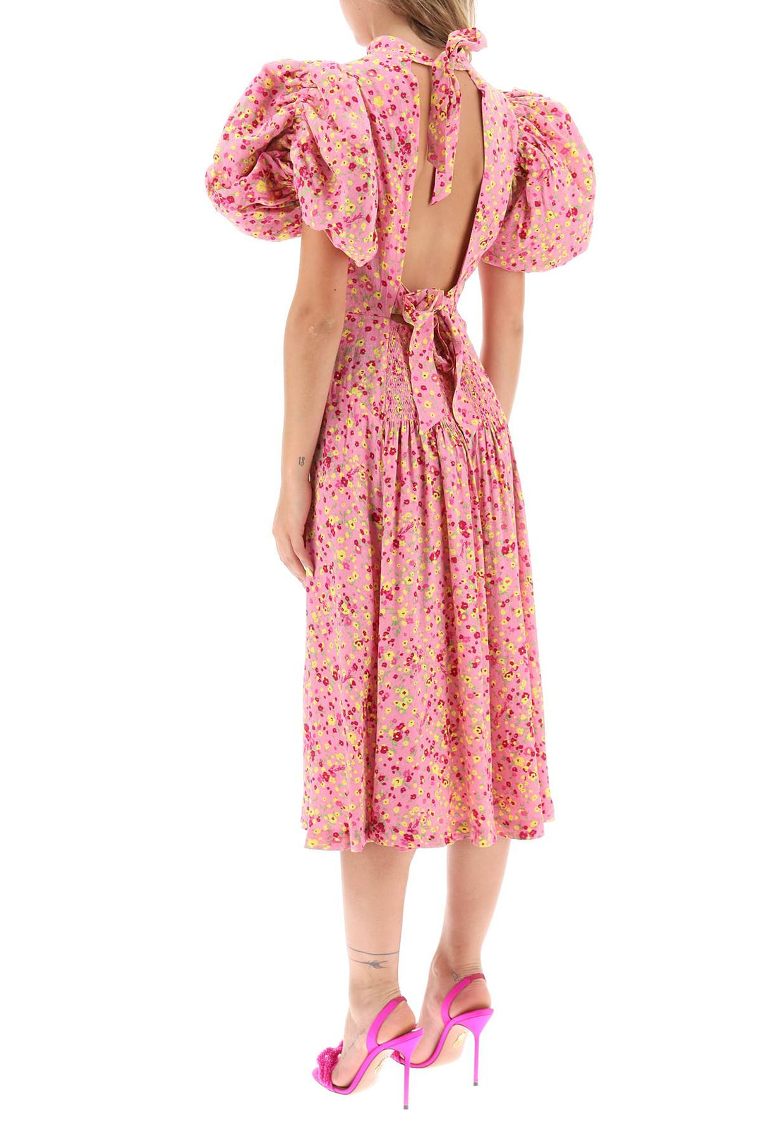 Rotate Jacquard Dress With Puffy Sleeves   Pink
