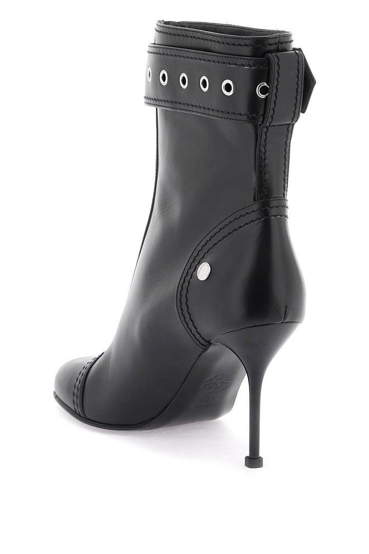 Alexander Mcqueen Leather Ankle Boots With Buckle   Nero