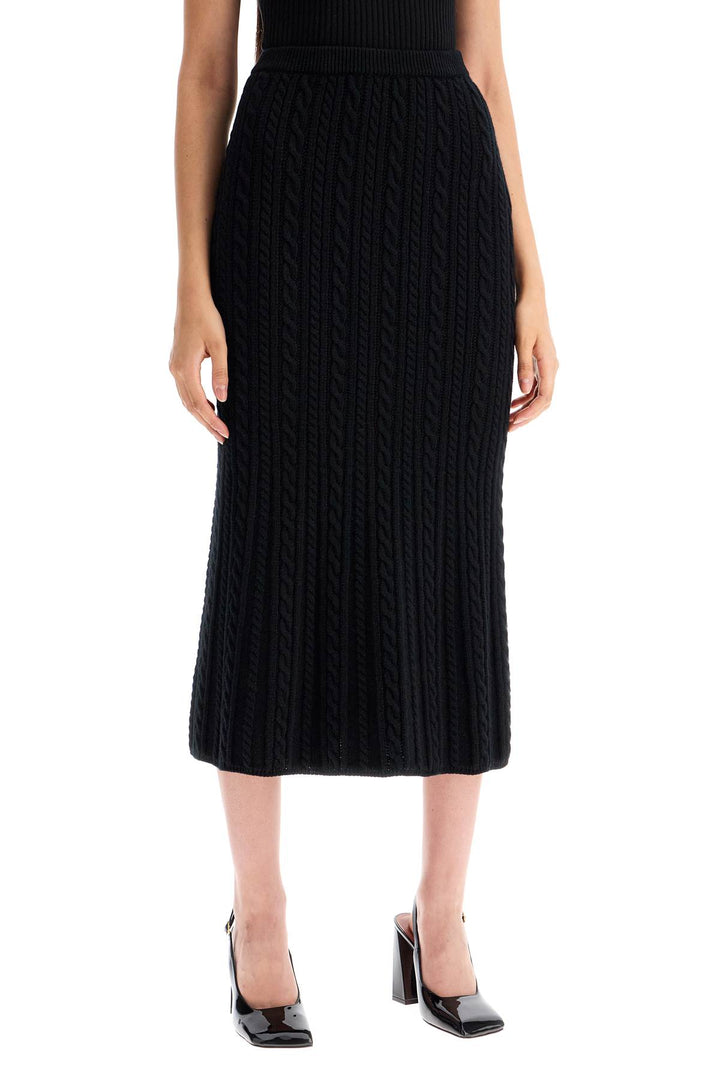 Alessandra Rich Knitted Midi Skirt With Cable Knit   Black