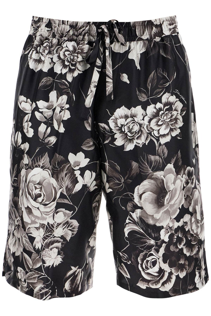 Dolce & Gabbana Silk Floral Print Bermuda Shorts Set   Black