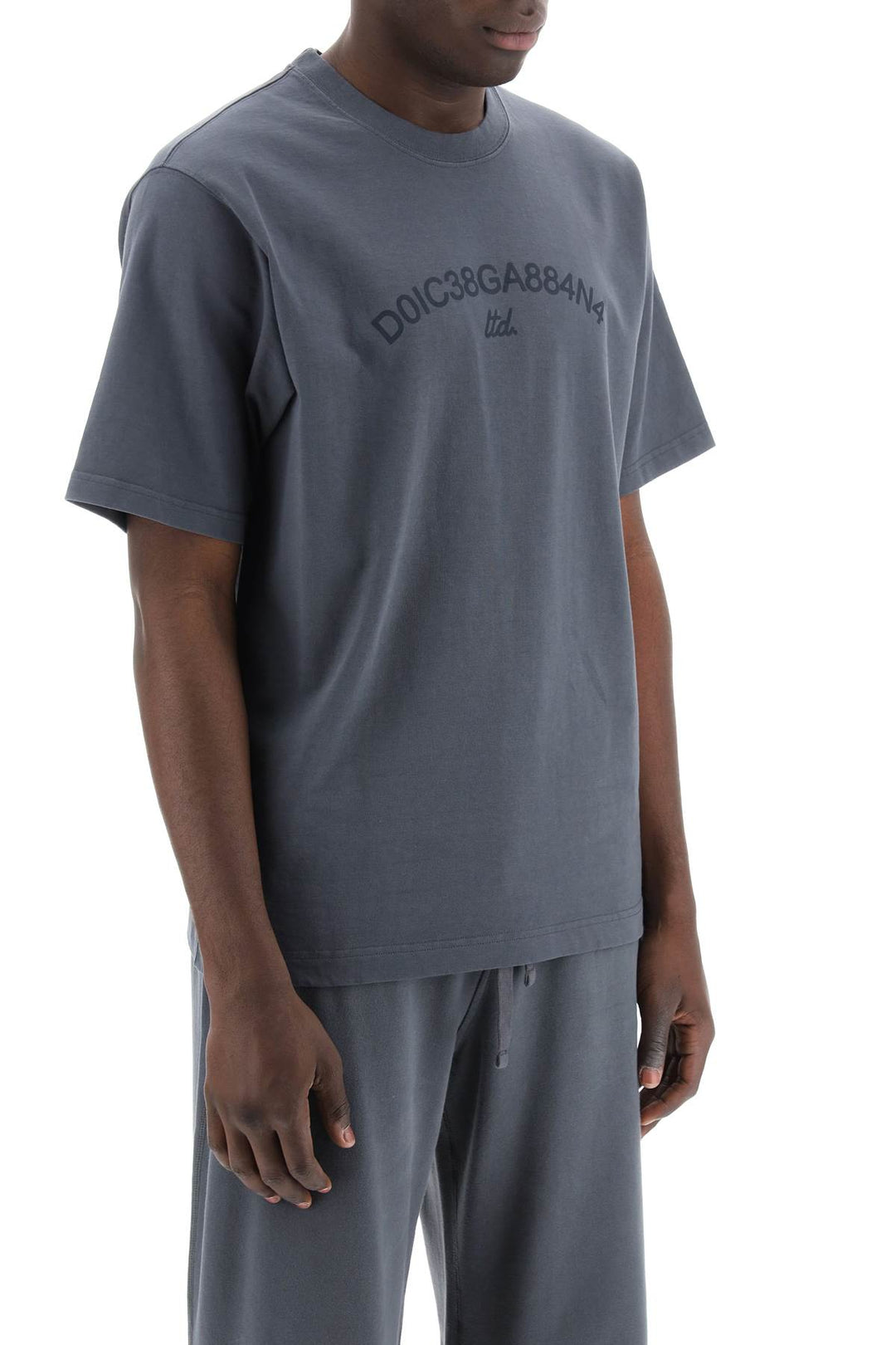 Dolce & Gabbana Cotton T Shirt With Logo Print   Grey