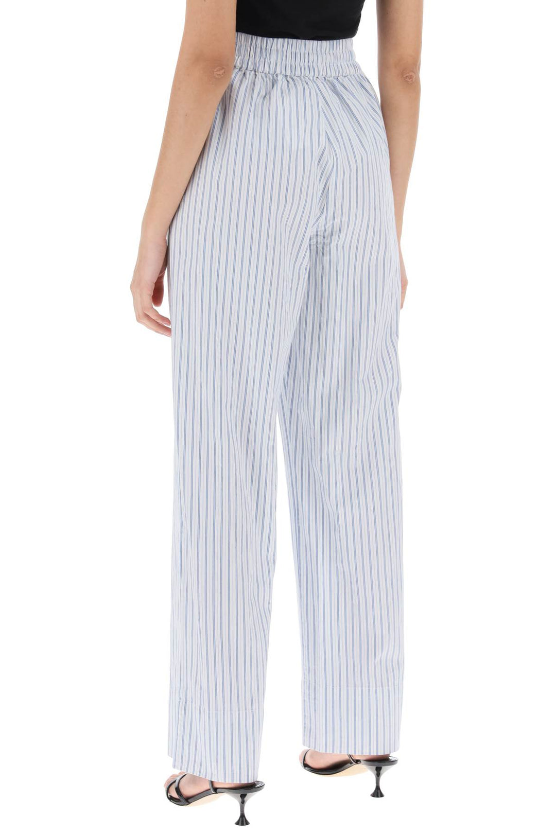 Skall Studio Striped Cotton Rue Pants With Nine Words   Bianco