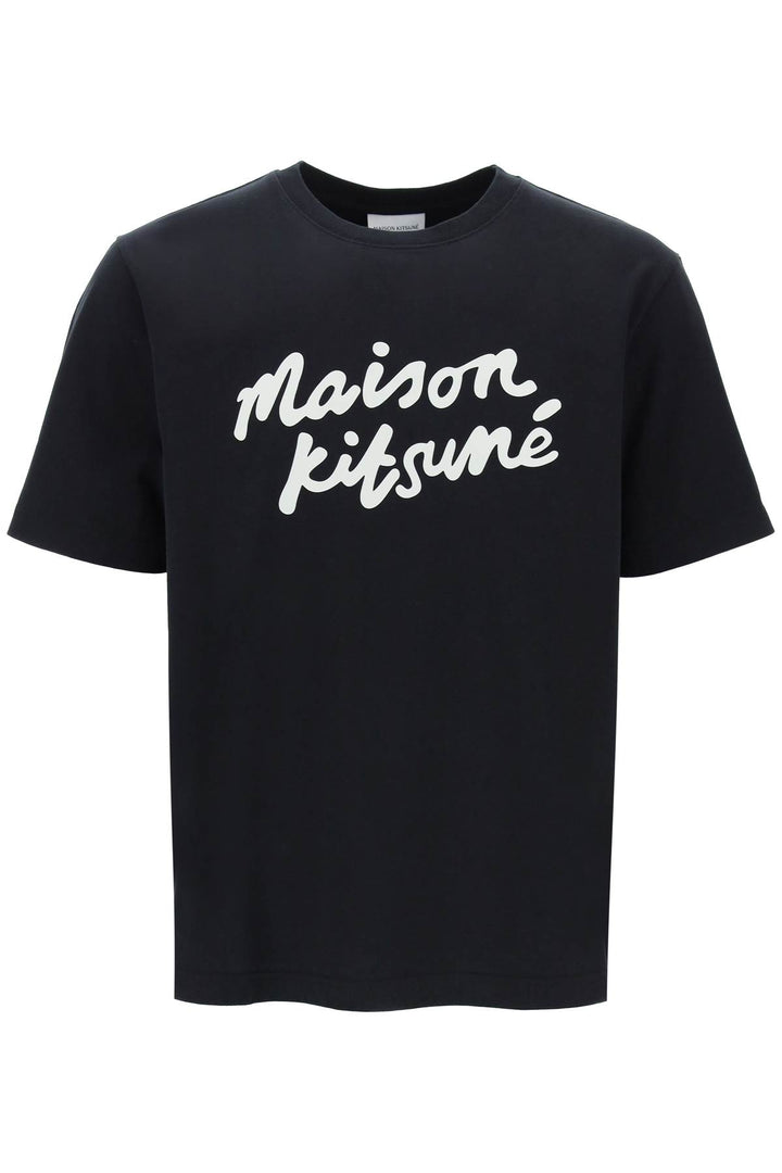 Maison Kitsune T Shirt With Logo In Handwriting   Nero