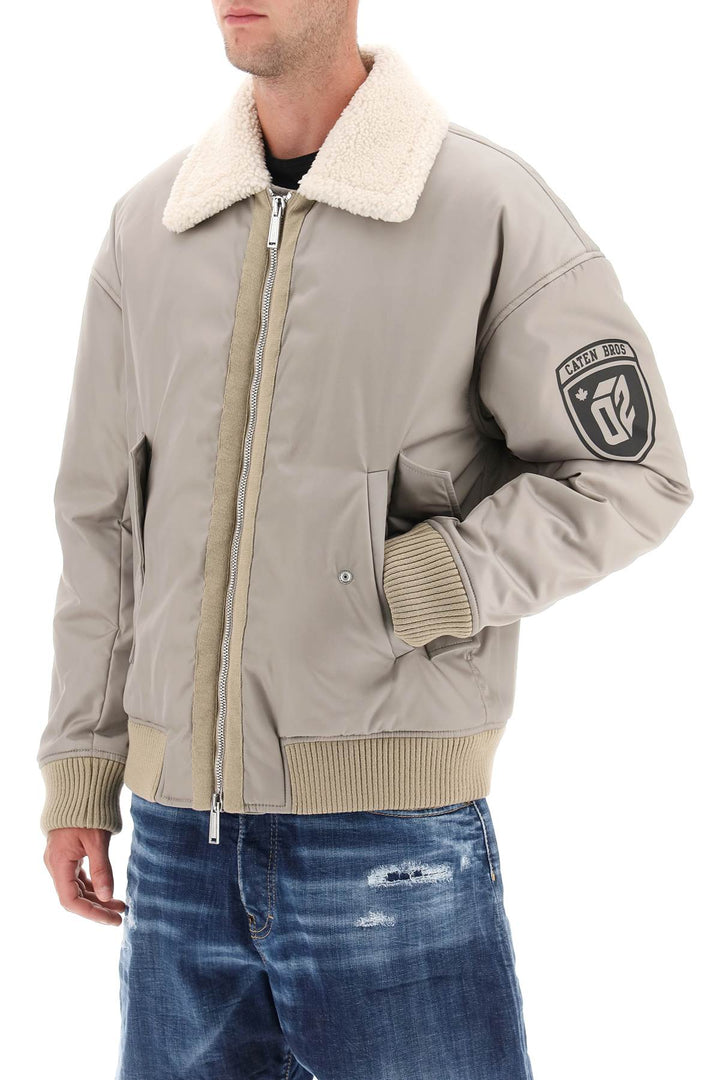 Dsquared2 Padded Bomber Jacket With Collar In Lamb Fur   Grigio