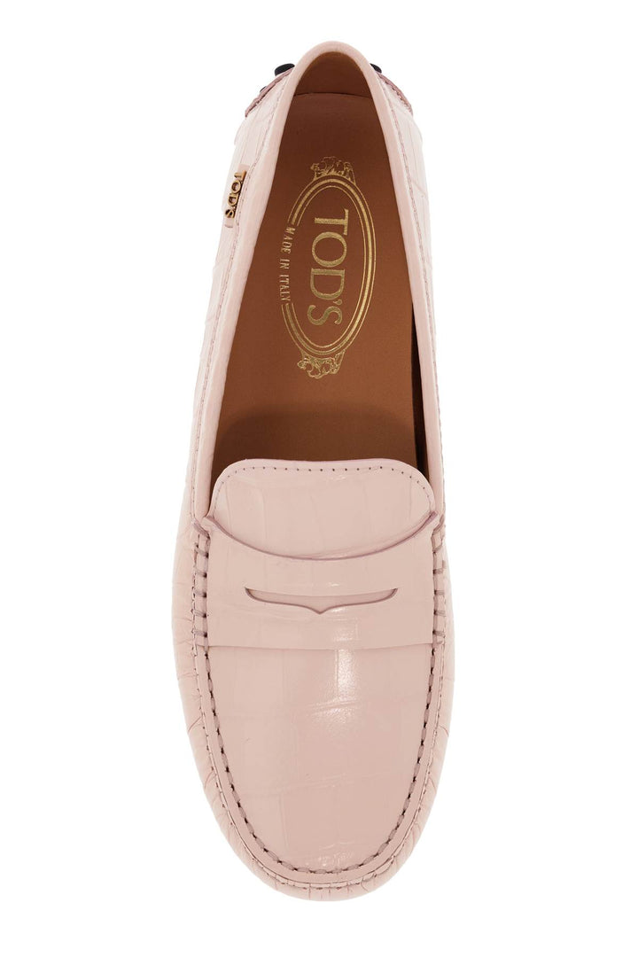Tod's Crocodile Print Leather Driving Moccas   Pink