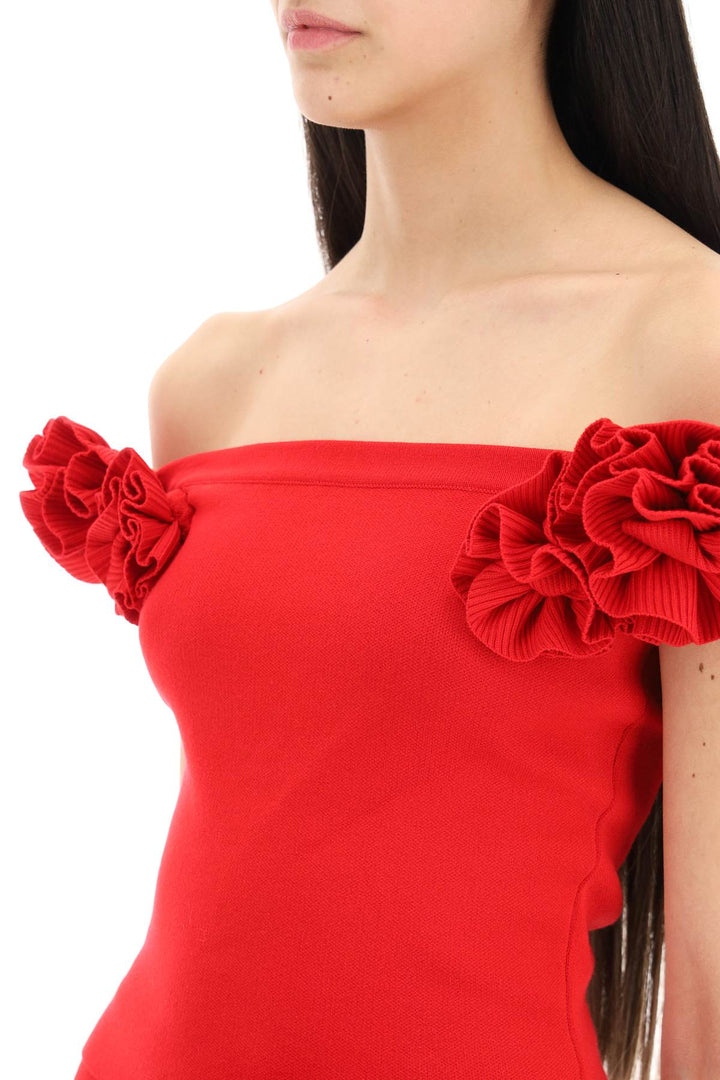 Magda Butrym Fitted Top With Roses   Rosso