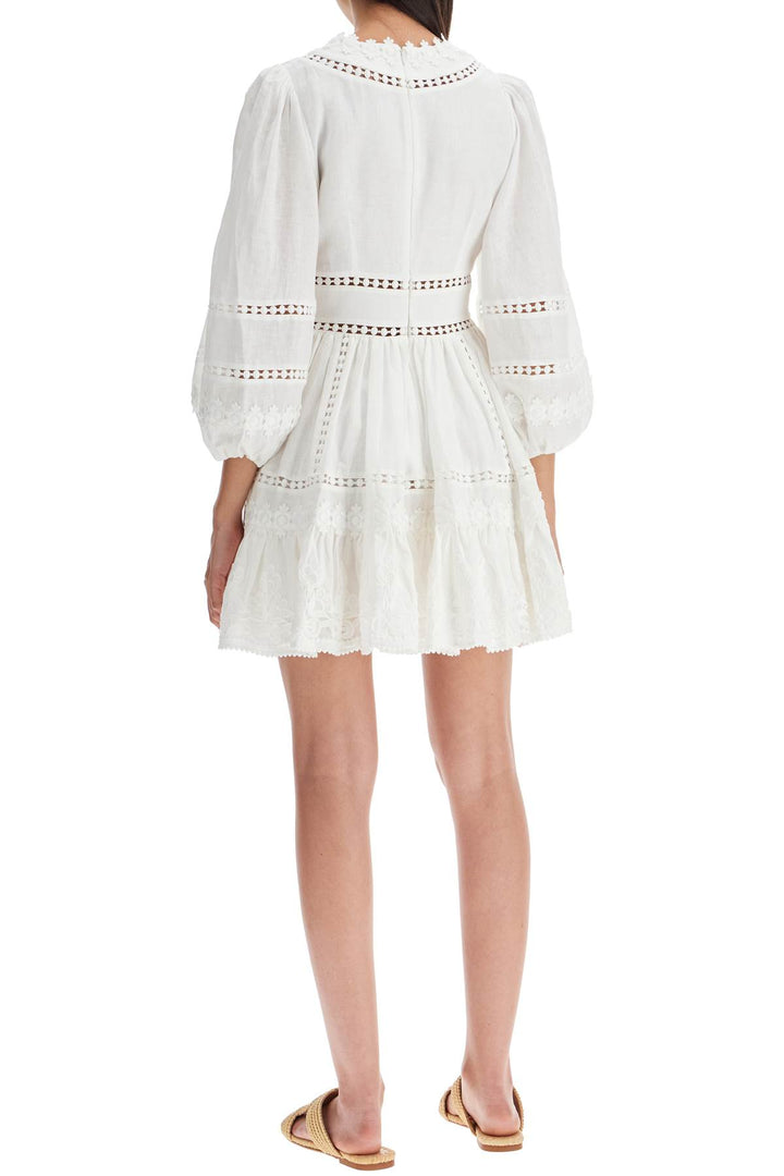Zimmermann             Short Dress With Cutwork Embroidery Details   White