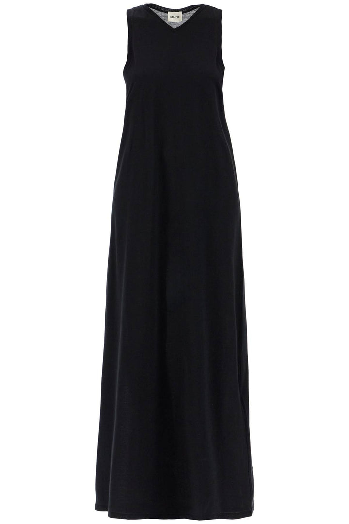 Khaite Maxi Vernetta Jersey Dress   Black