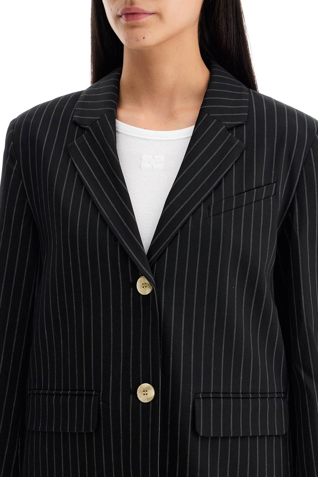 Ganni Striped Boxy Blazer   Black