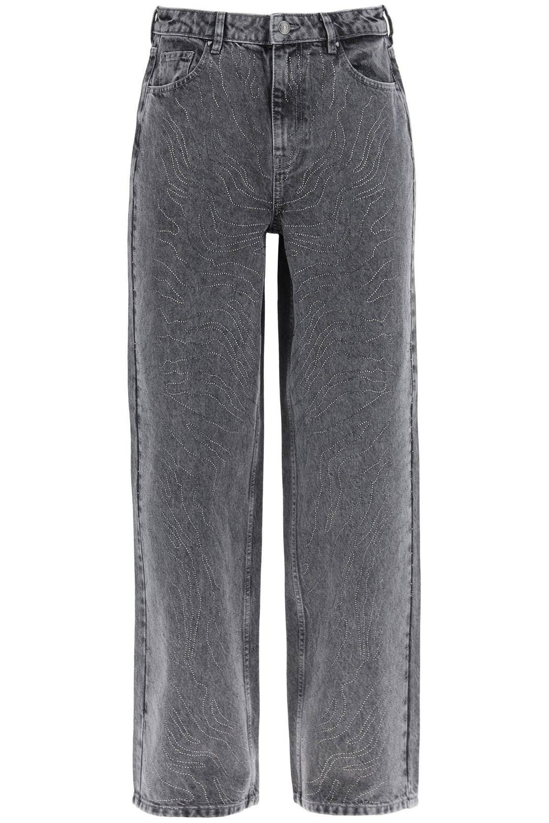 Rotate Wide Leg Jeans With Rhinest   Grigio