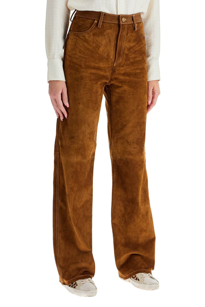 Golden Goose Suede Leather Pants For Men   Brown