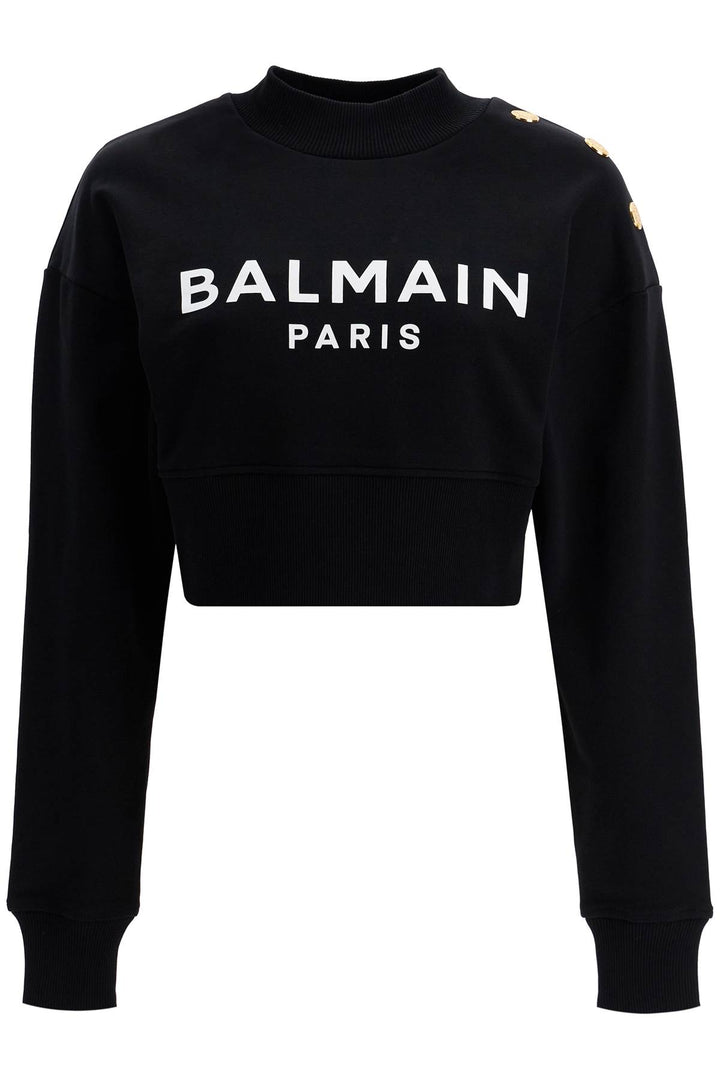 Balmain Replace With Double Quotecropped Sweatshirt With Buttons   Black