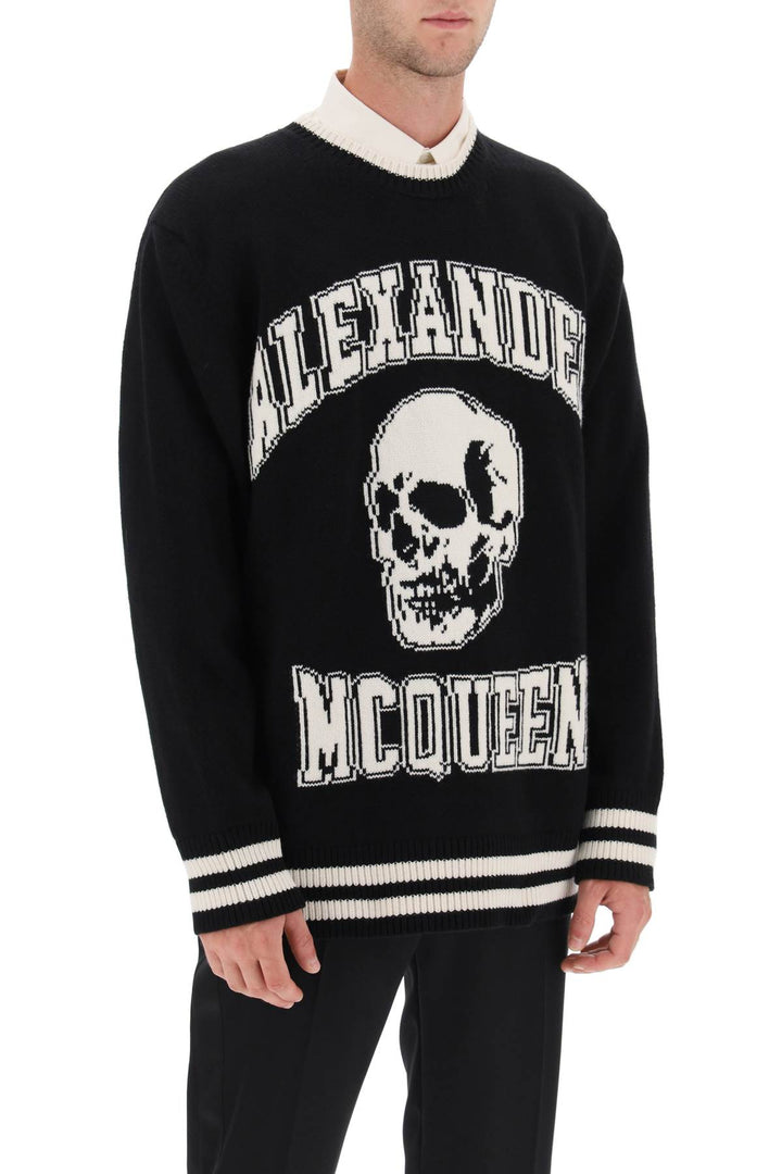 Alexander Mcqueen Varsity Sweater With Skull Motif   Nero