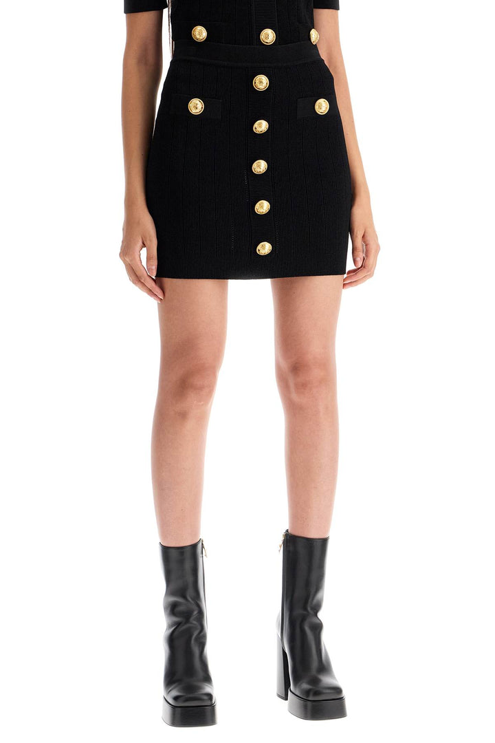 Balmain Knitted Mini Skirt With Embossed Buttons   Black
