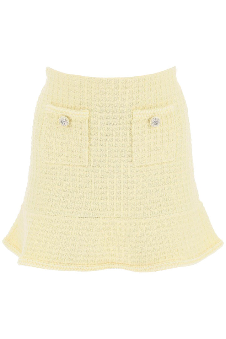 Self Portrait Knitted Mini Skirt With Jewel Buttons   Giallo