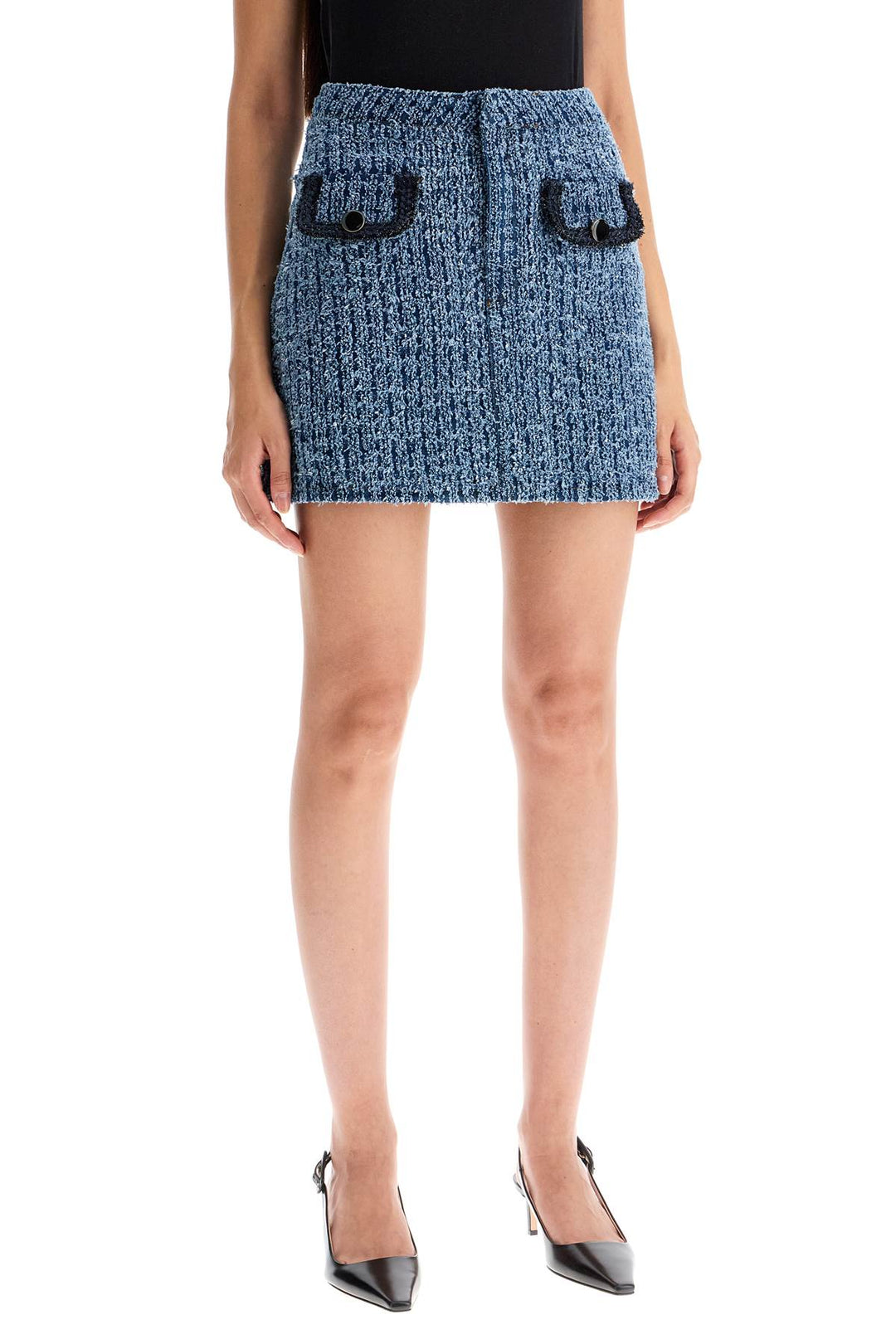 Self Portrait Distressed Denim Mini Skirt   Blue