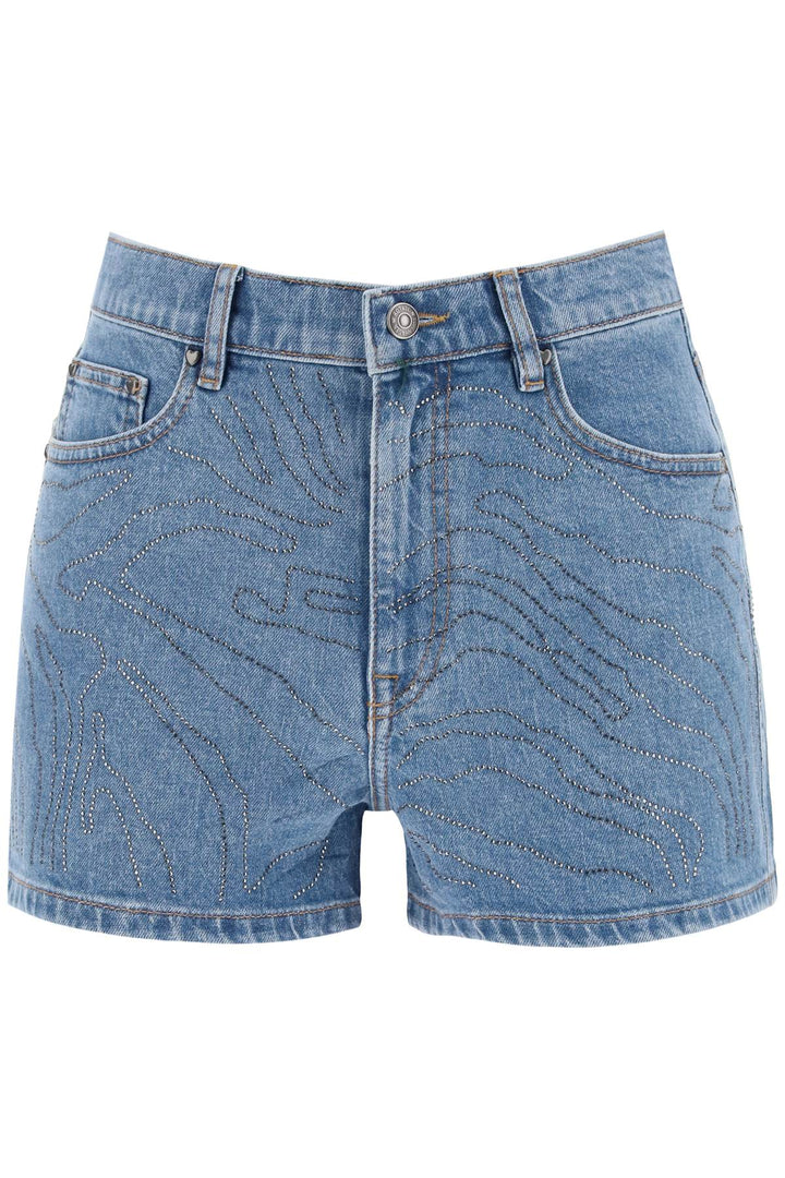 Rotate Denim Shorts With Rhinestone   Blue