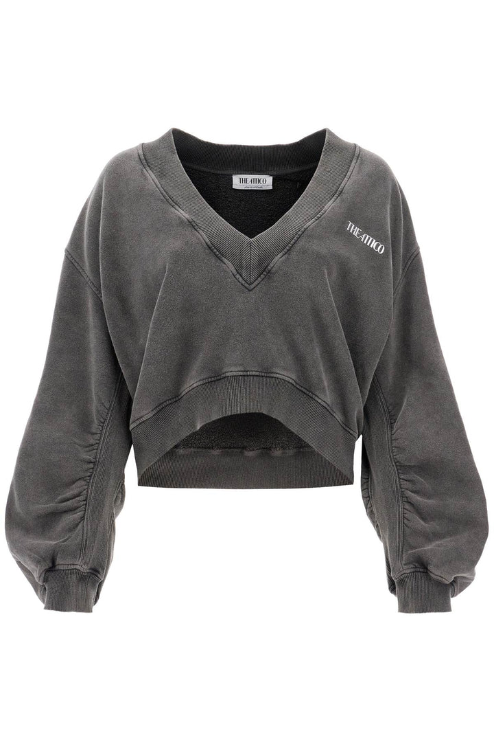 The Attico Oversized V Neck Sweatshirt   Grey