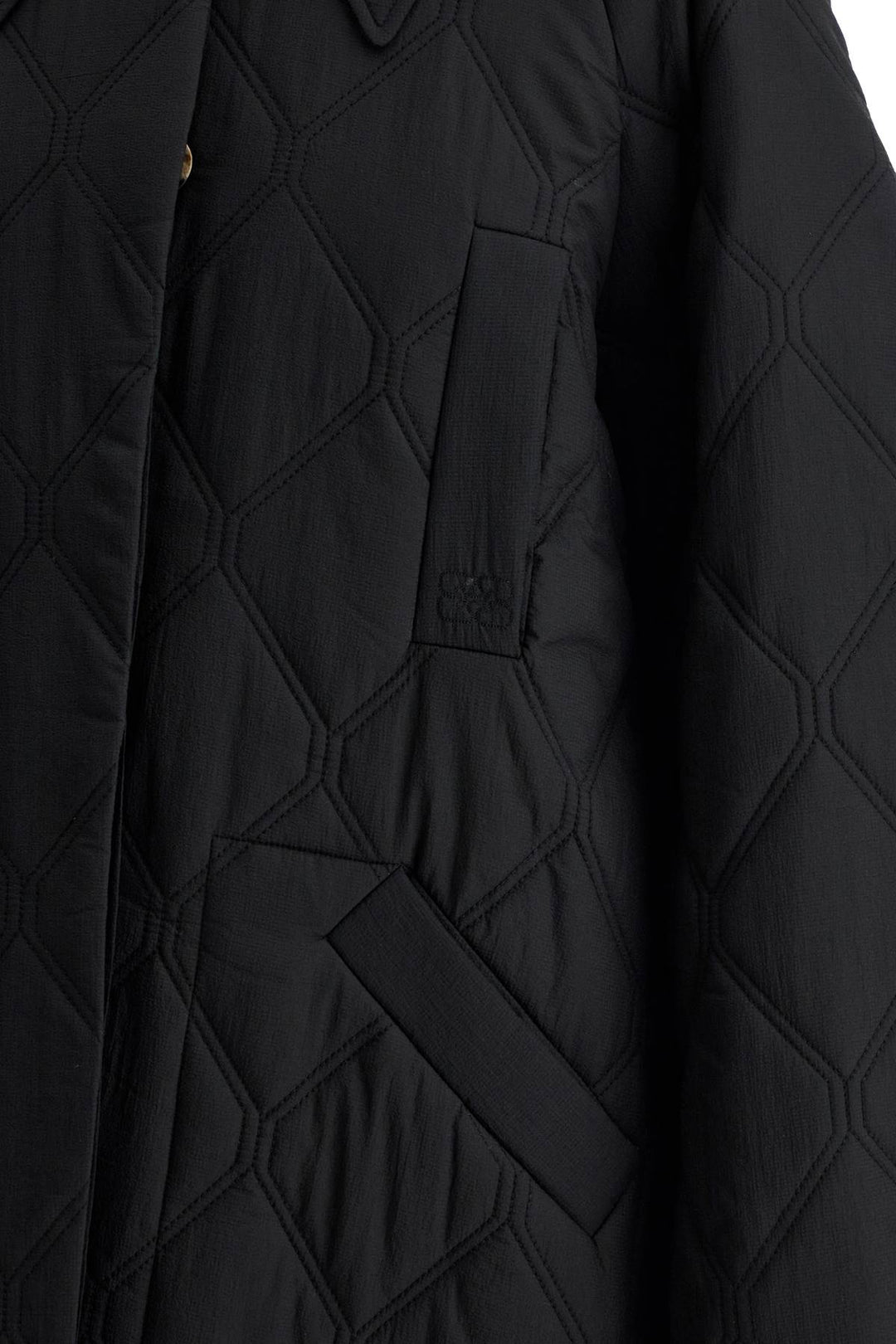Ganni Long Quilted Padded Coat   Black