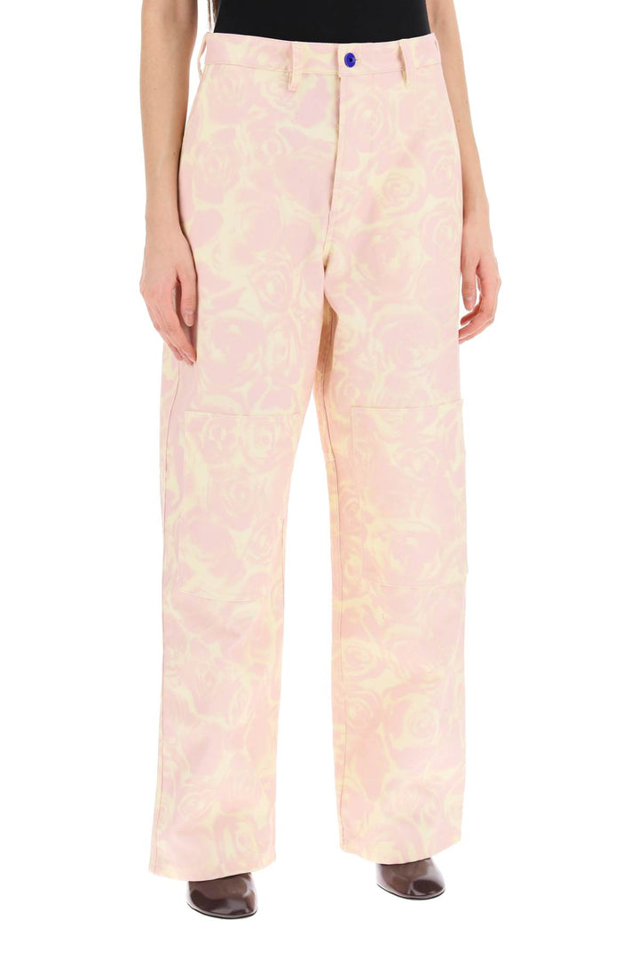 Burberry Rose Print Canvas Workwear Pants  Pink