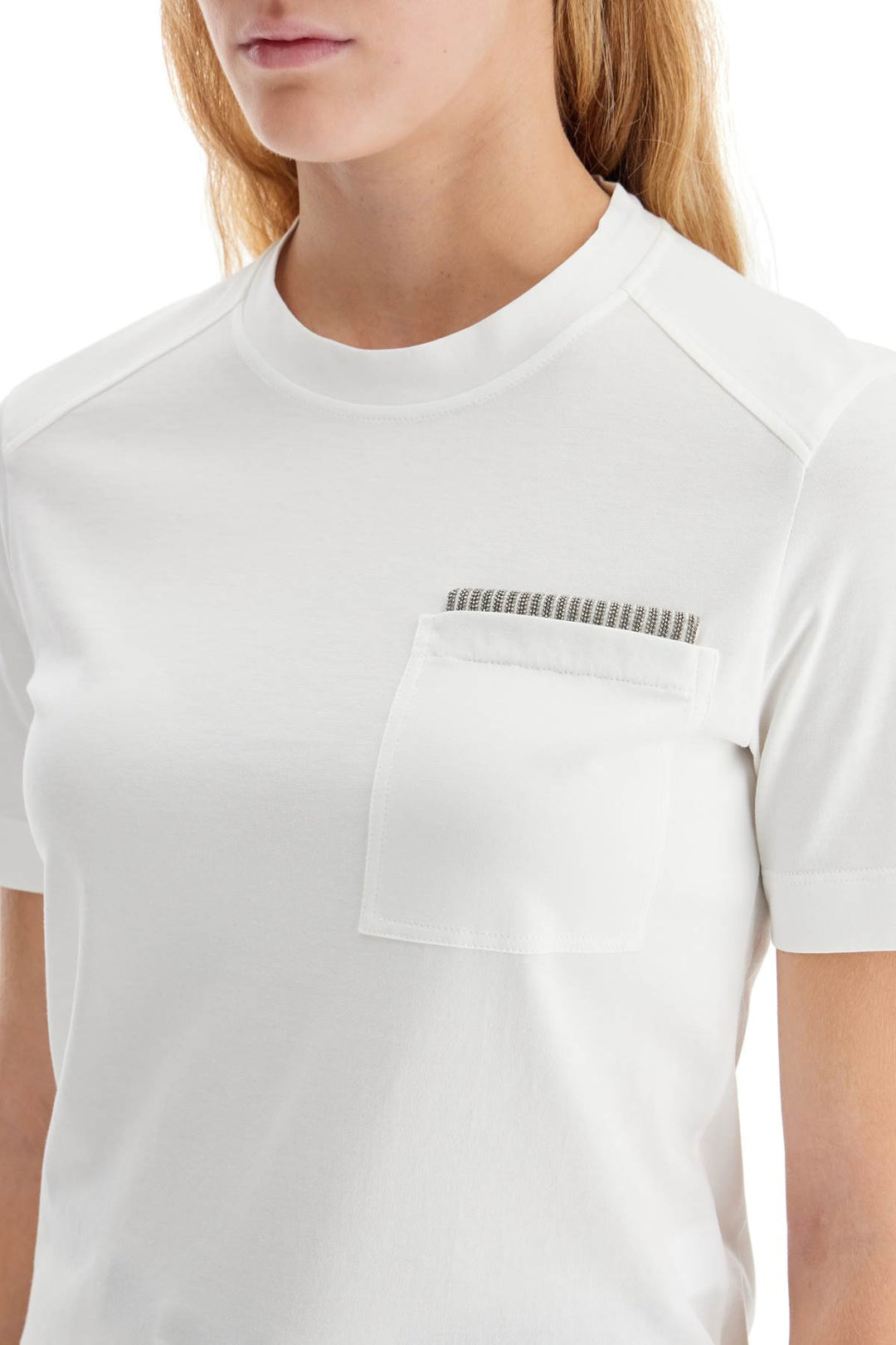 Brunello Cucinelli Round Neck T Shirt With Pendant   White