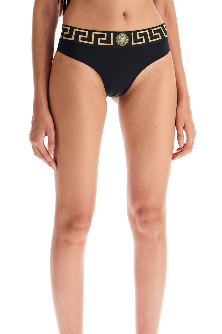 Versace Bikini Bottom With Greek Border   Black