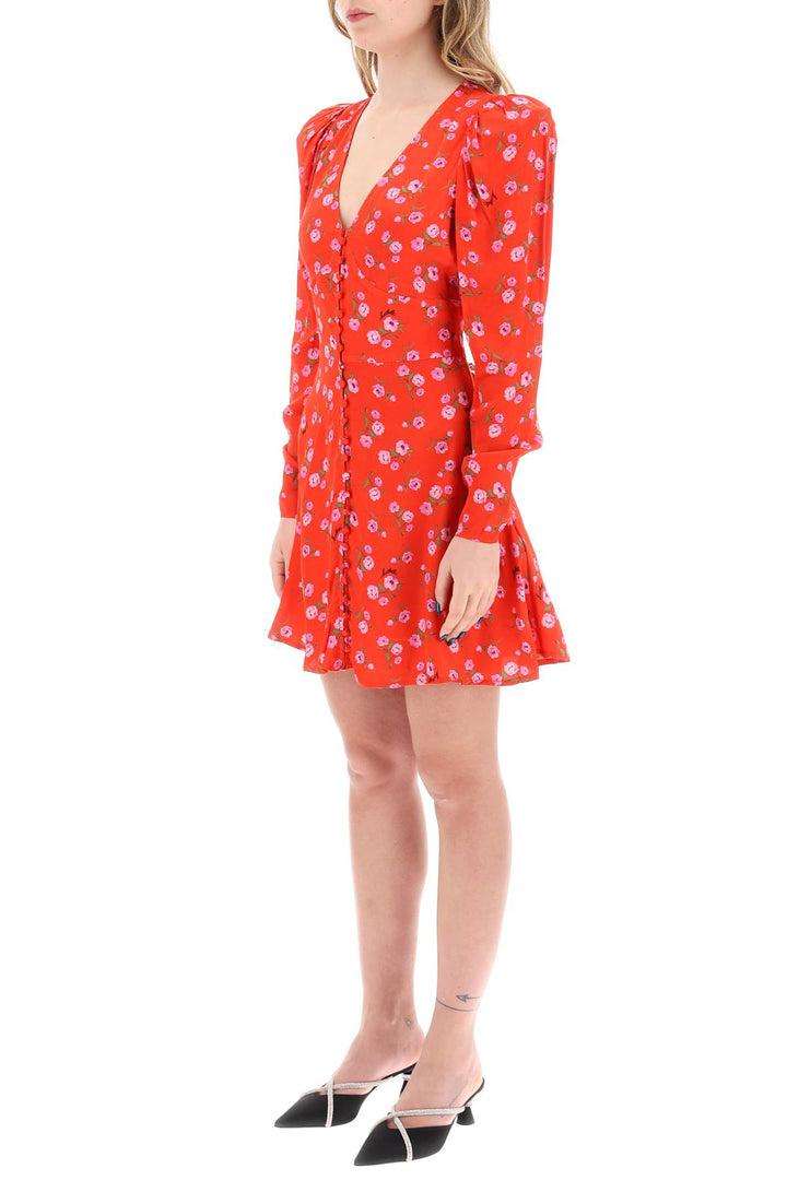 Rotate Floral Printed Satin Mini Dress   Rosso