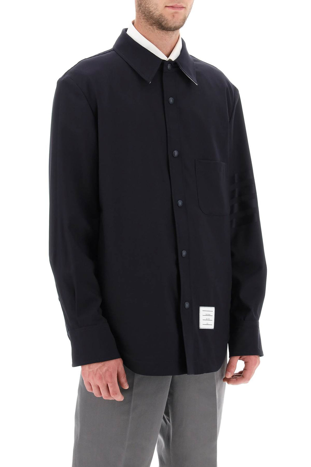 Thom Browne 4 Bar Shirt In Light Wool   Blue