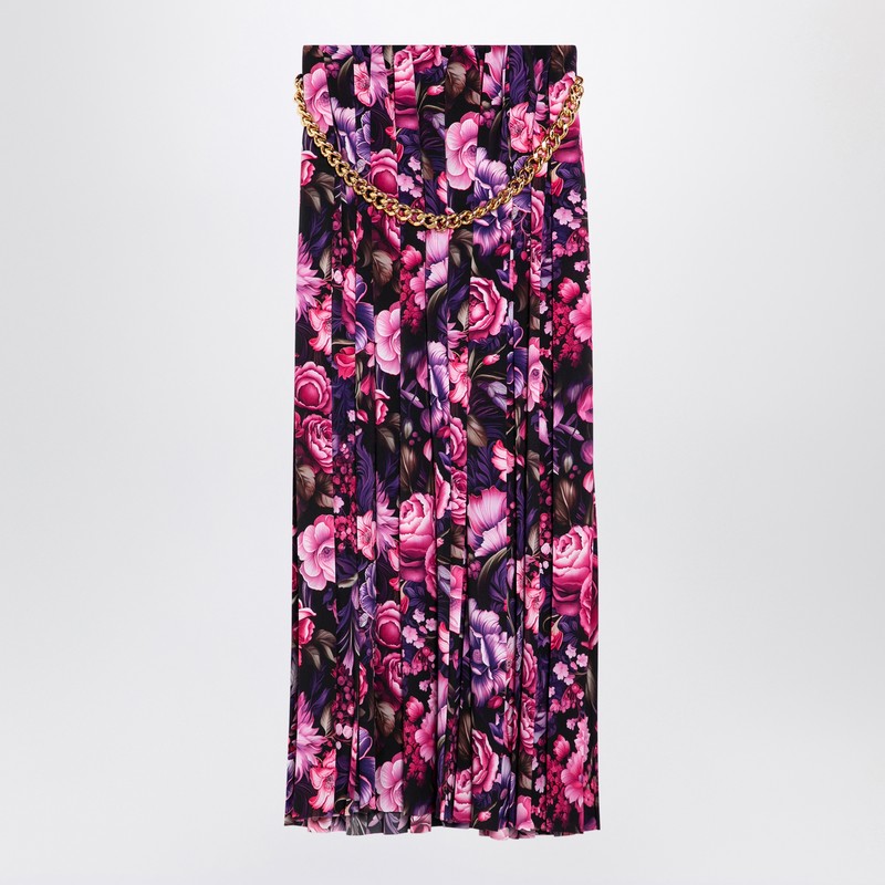 スカート BALENCIAGA LONG PLEATED FLORAL SKIRT Balenciaga Floral Print Pleated Long Silk Skirt with Chunky