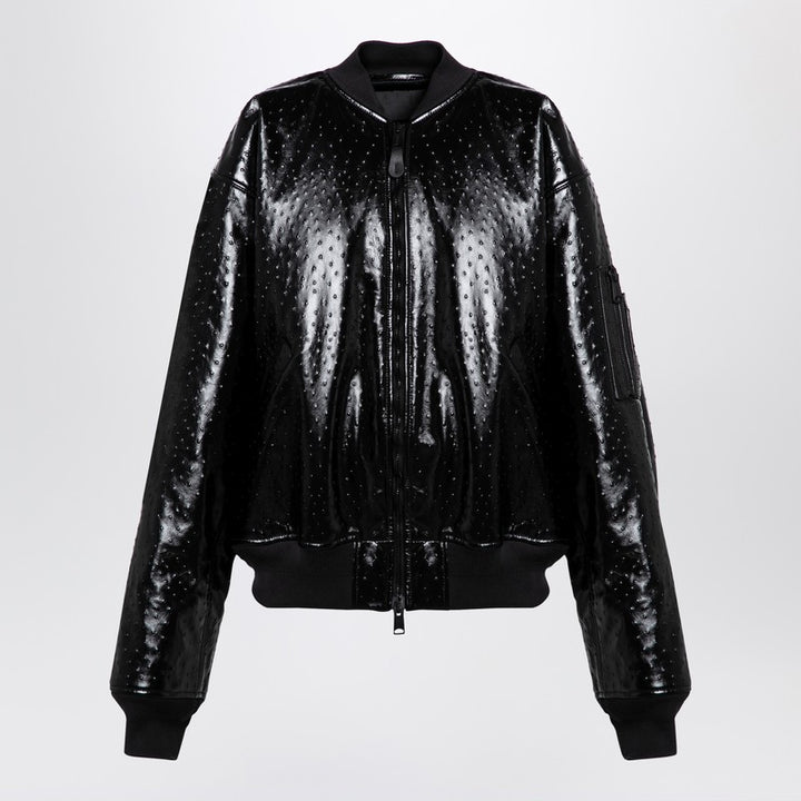 Balenciaga leather ostrich-effect bomber jacket