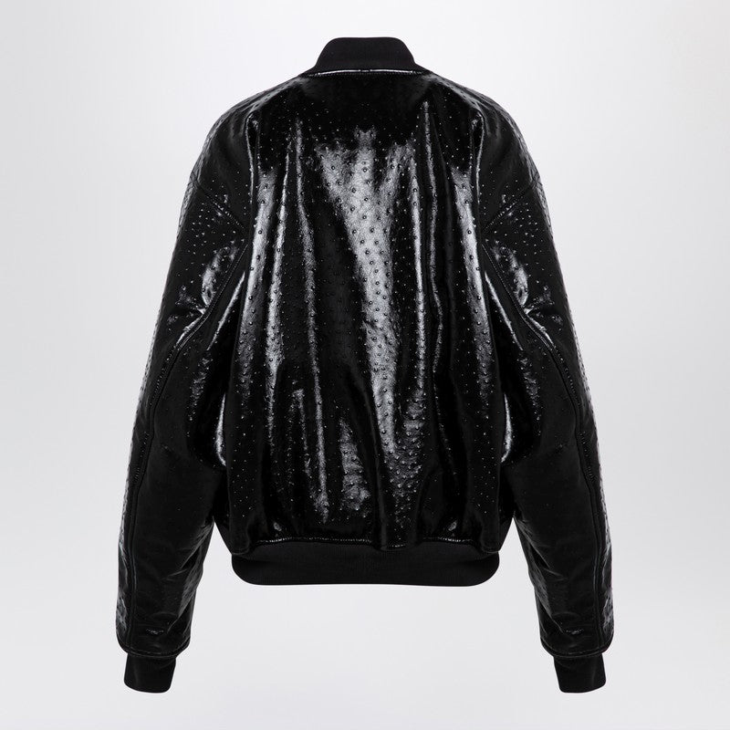 Balenciaga leather ostrich-effect bomber jacket