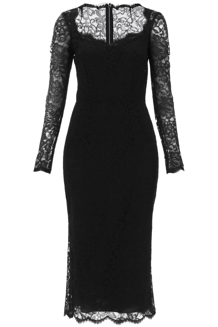 Dolce & Gabbana Midi Dress In Floral Chantilly Lace   Black