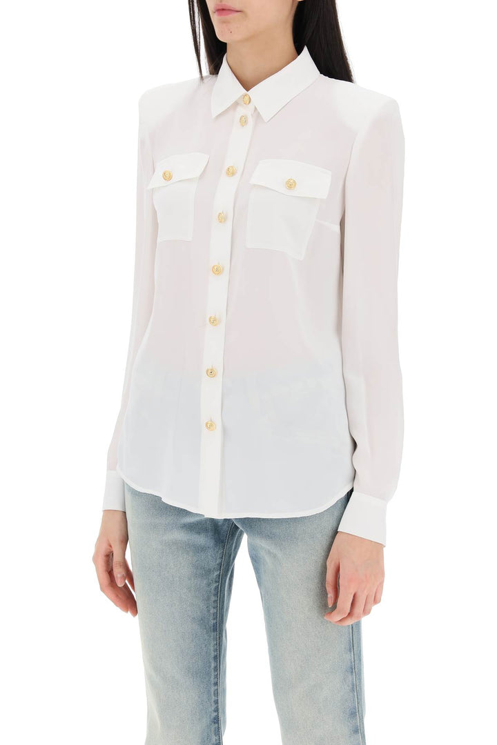 Balmain Silk Shirt With Padded Shoulders   White