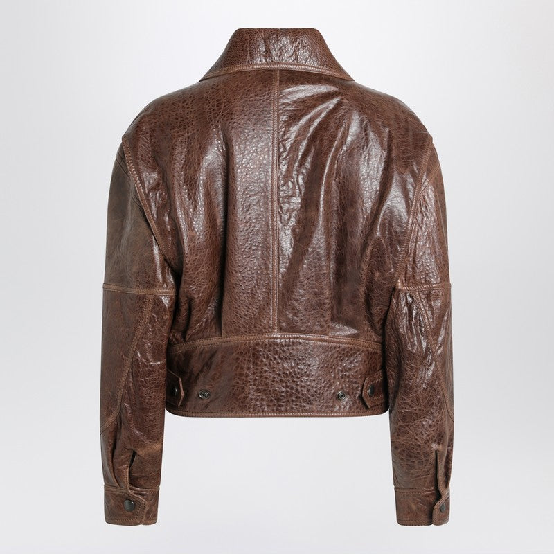 Saint Laurent Aged leather bomber jacket