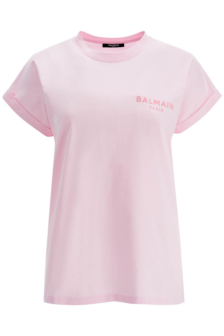 Balmain Flocked Logo T Shirt   Pink
