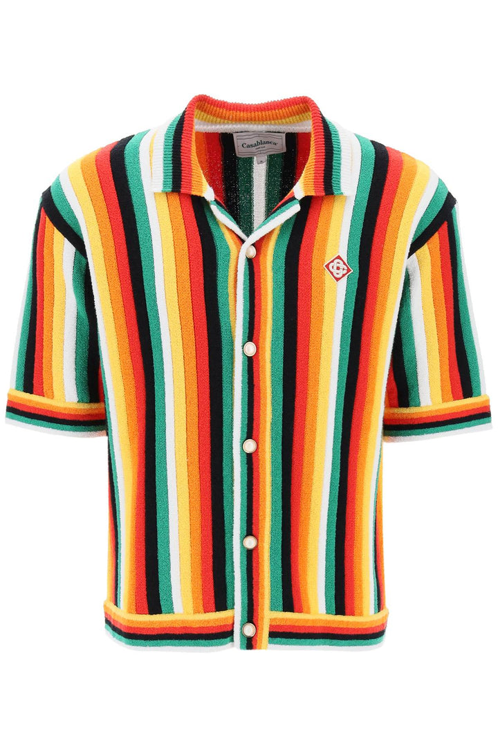 Casablanca Striped Knit Bowling Shirt With Nine Words   Multicolor
