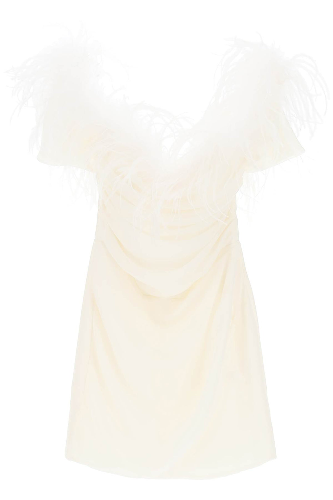 Giuseppe Di Morabito Mini Dress In Poly Georgette With Feathers   Bianco