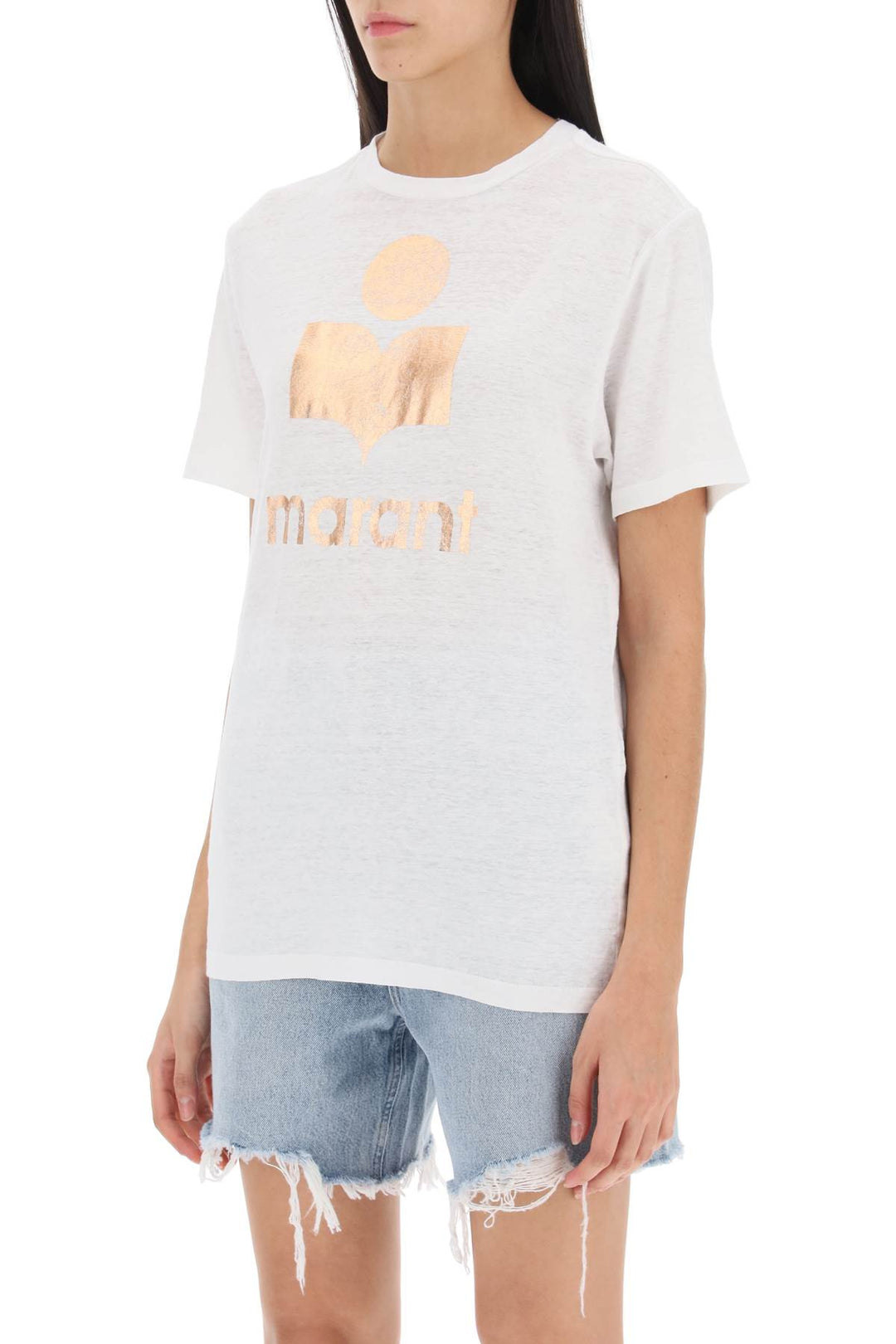 Isabel Marant Etoile Zewel T Shirt With Metallic Logo Print   White