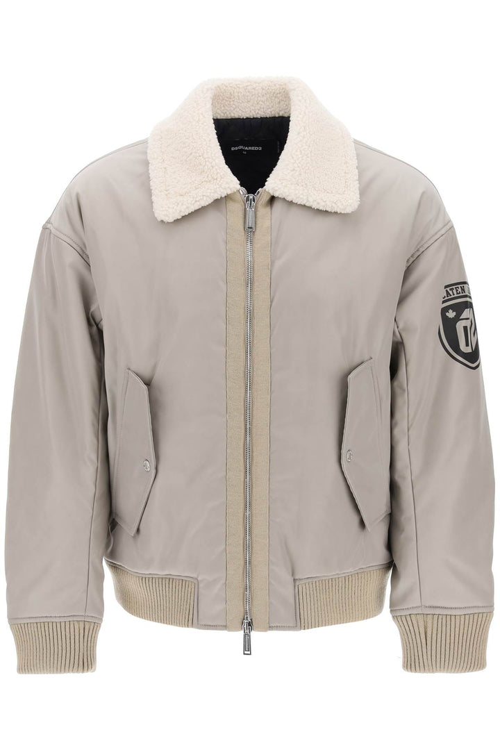 Dsquared2 Padded Bomber Jacket With Collar In Lamb Fur   Grigio