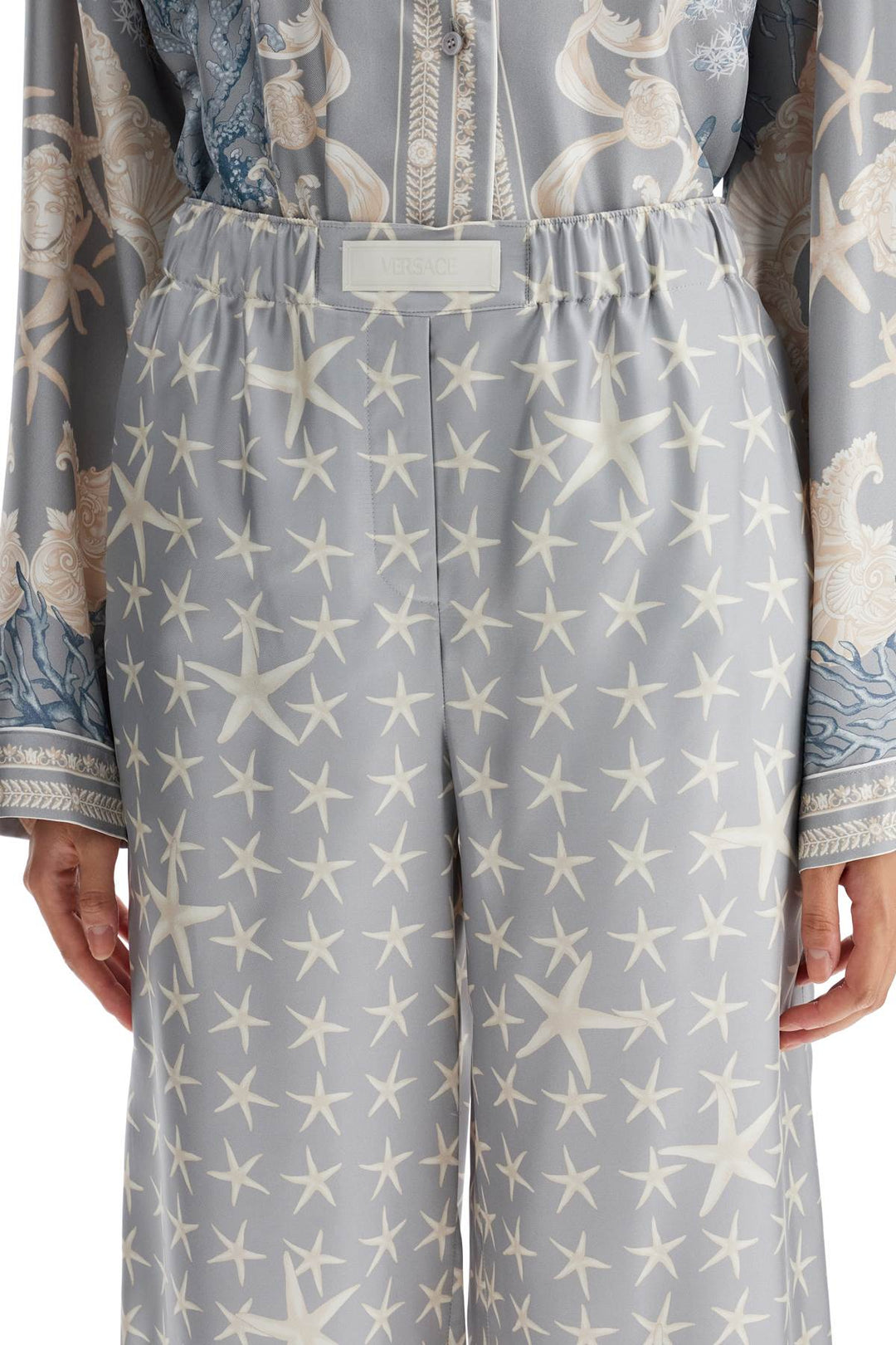 Versace Silk Pants With Starfish Print   Grey