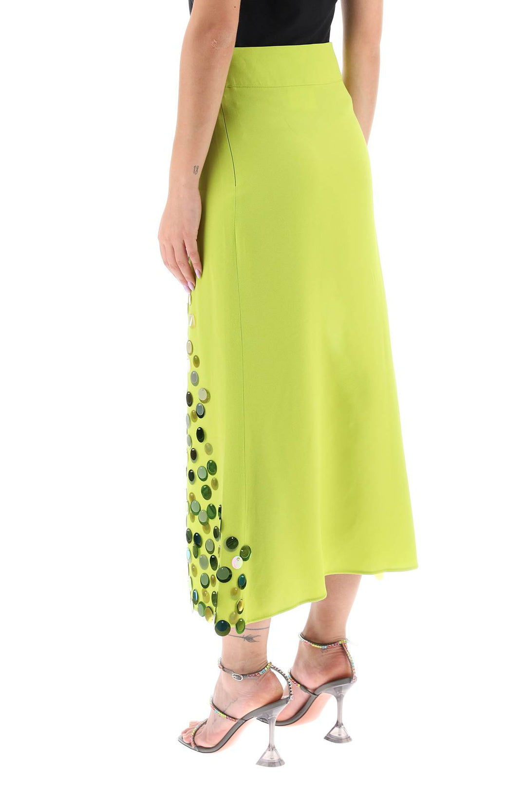 Art Dealer Midi Skirt With Maxi Sequins   Verde