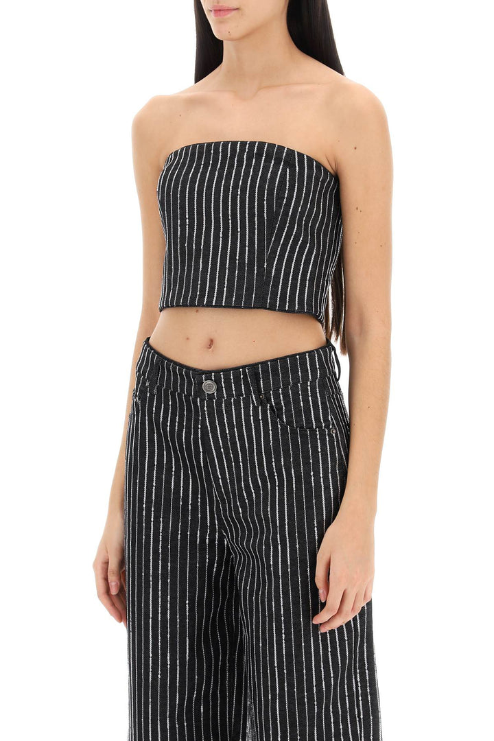 Rotate Cropped Top With Sequined Stripes   Nero