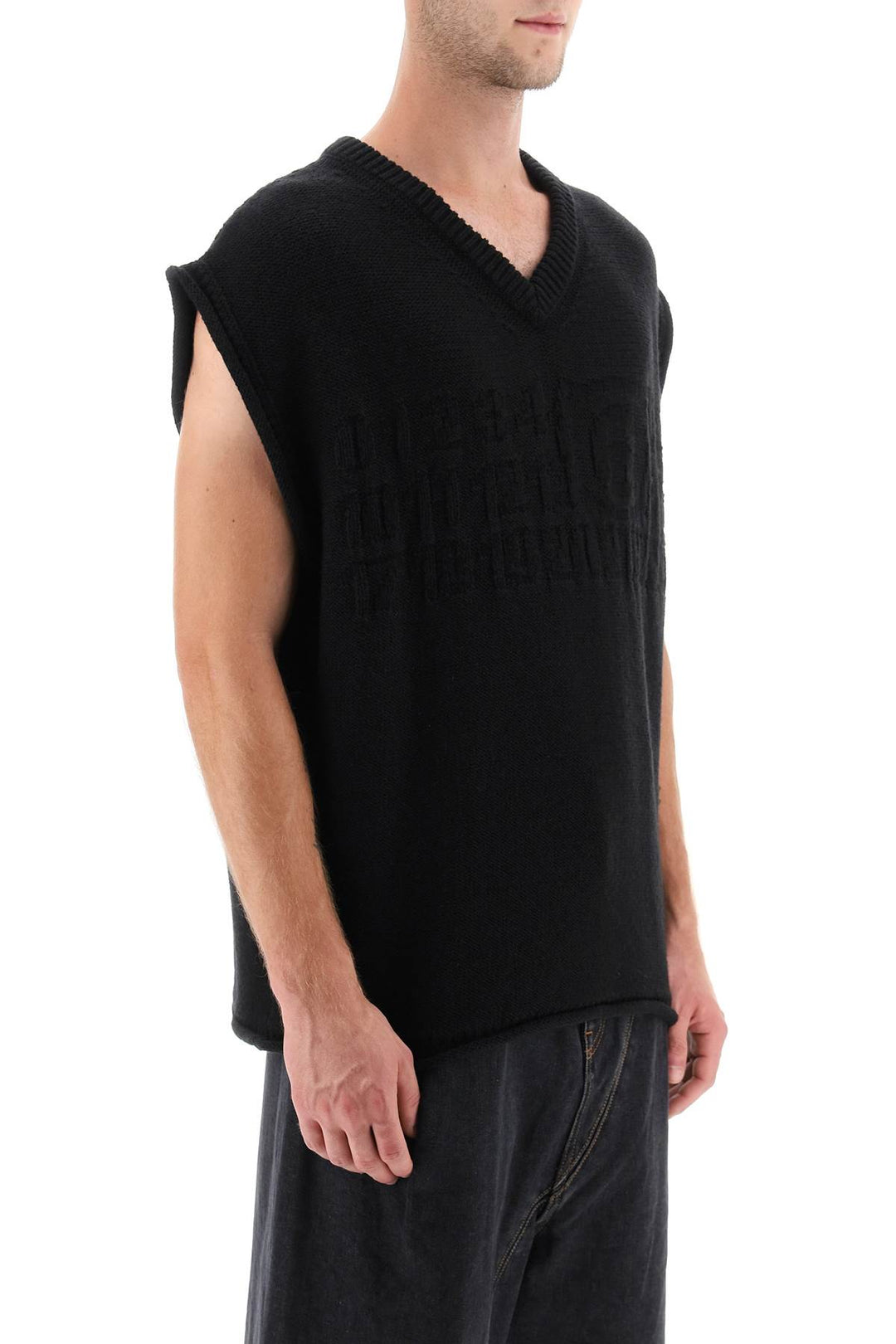 Mm6 Maison Margiela Wool Vest With Embossed Numeric Logo   Black