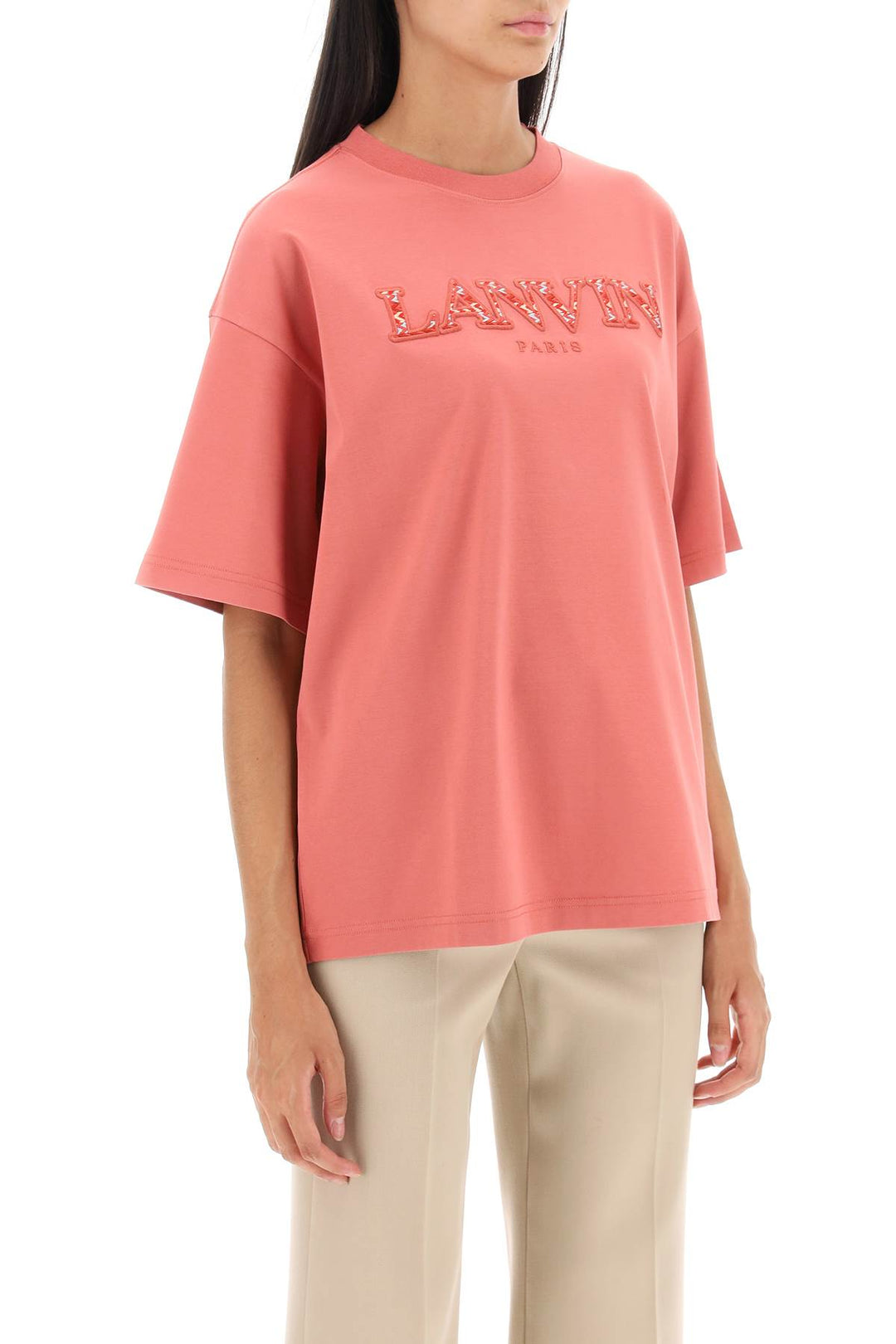 Lanvin Curb Logo Oversized T Shirt   Rosa