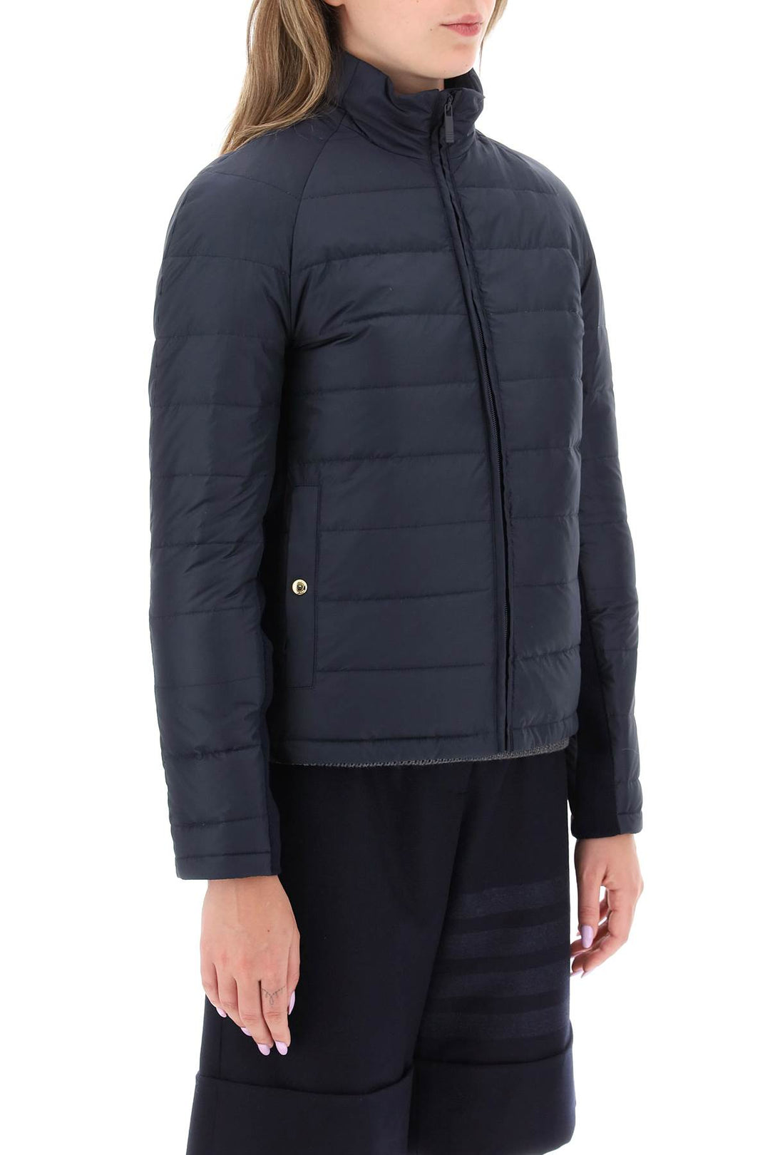Thom Browne Quilted Puffer Jacket With 4 Bar Insert   Blu