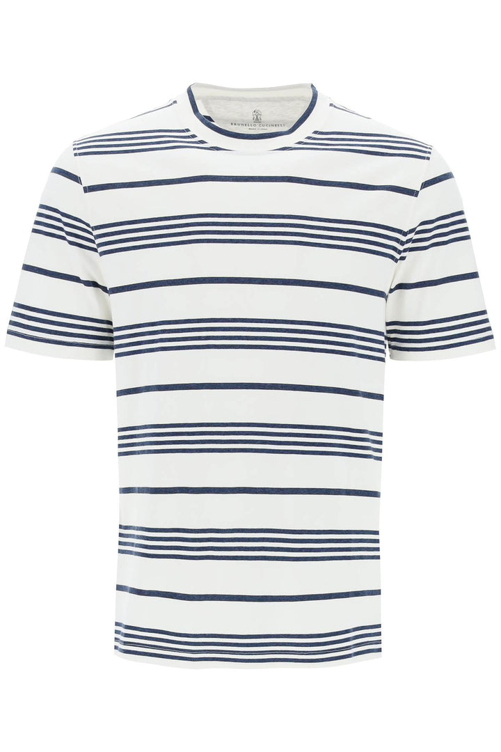 Brunello Cucinelli Striped Crewneck T Shirt   Bianco