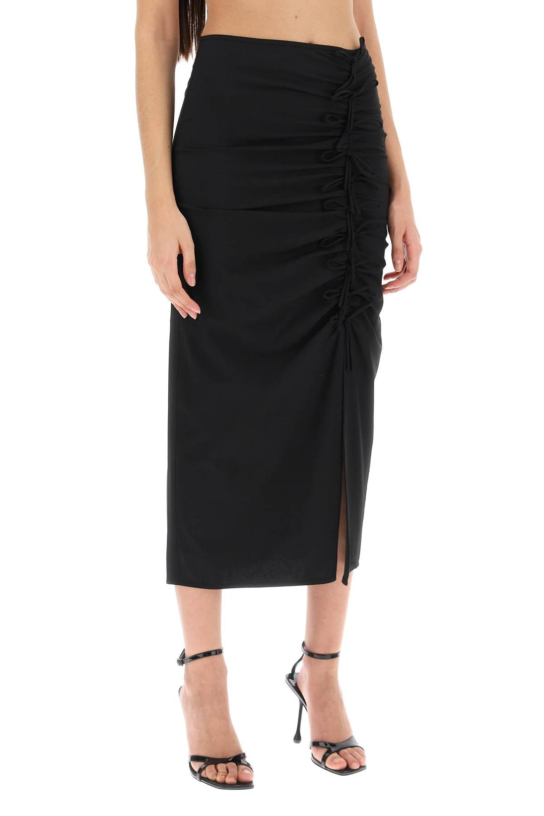 Ganni Midi Skirt With Ornamental Bows   Nero