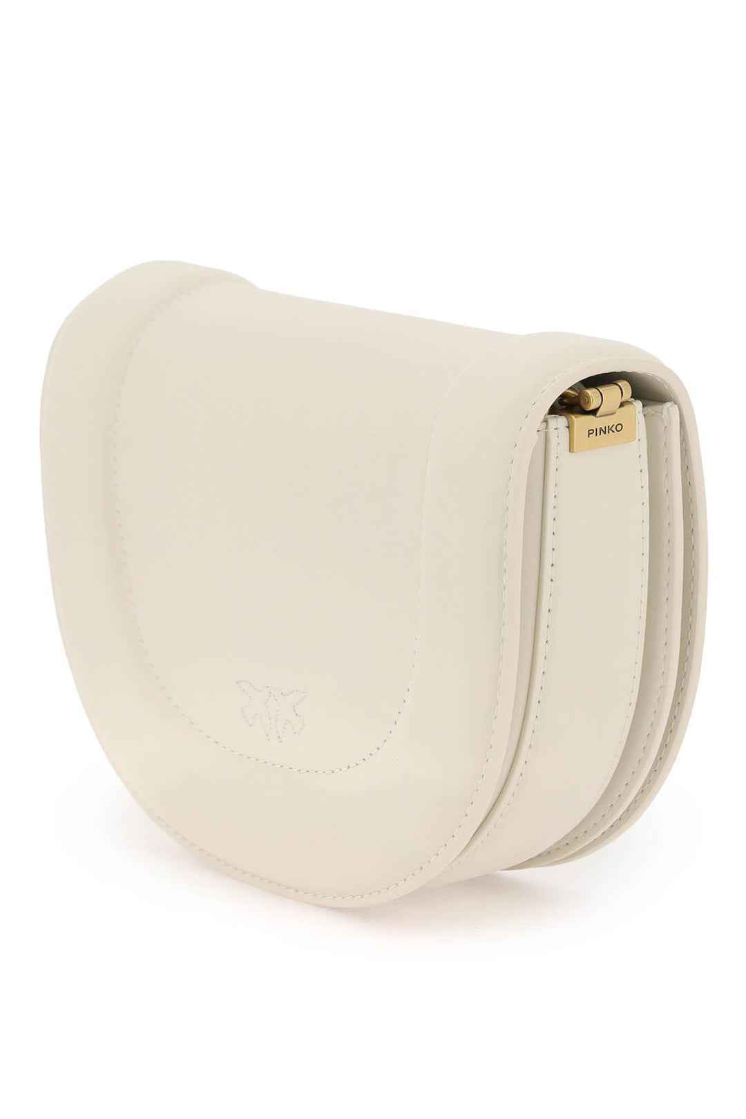 Pinko Mini Love Bag Click Round Leather Shoulder Bag   Bianco