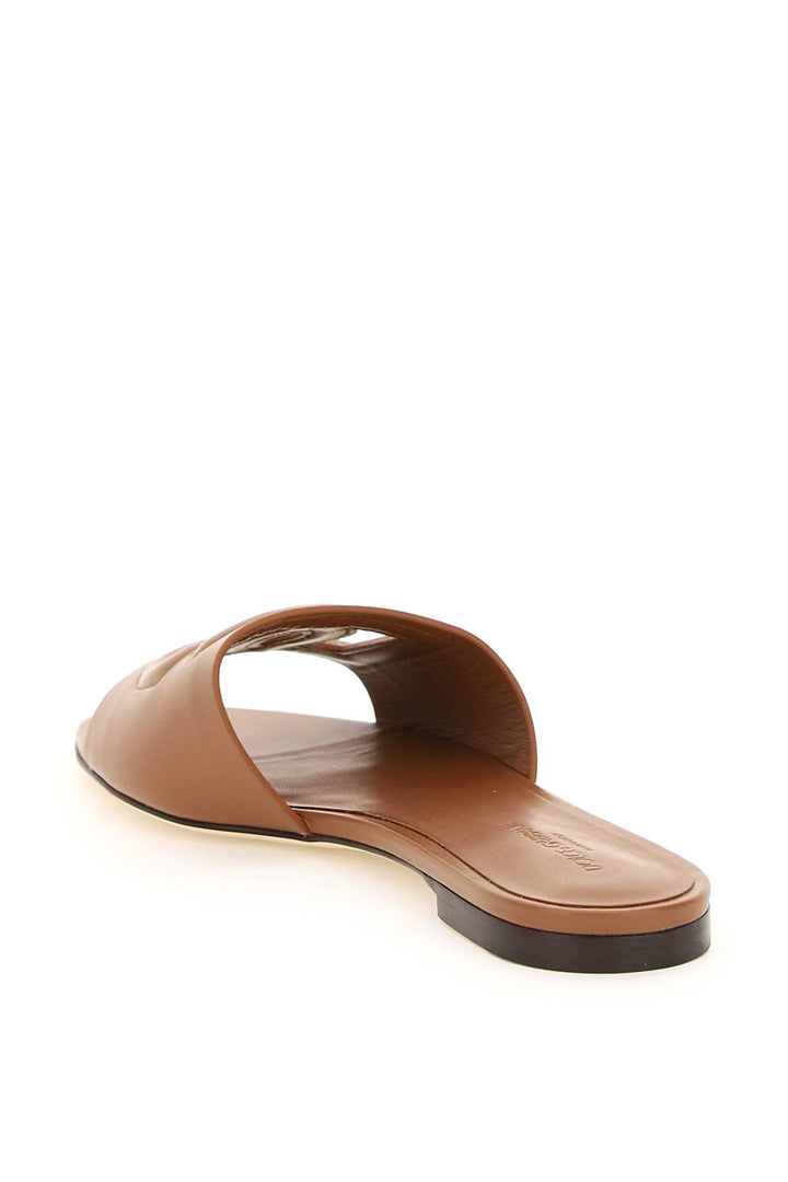 Dolce & Gabbana Leather Slides With Cut Out Logo   Brown