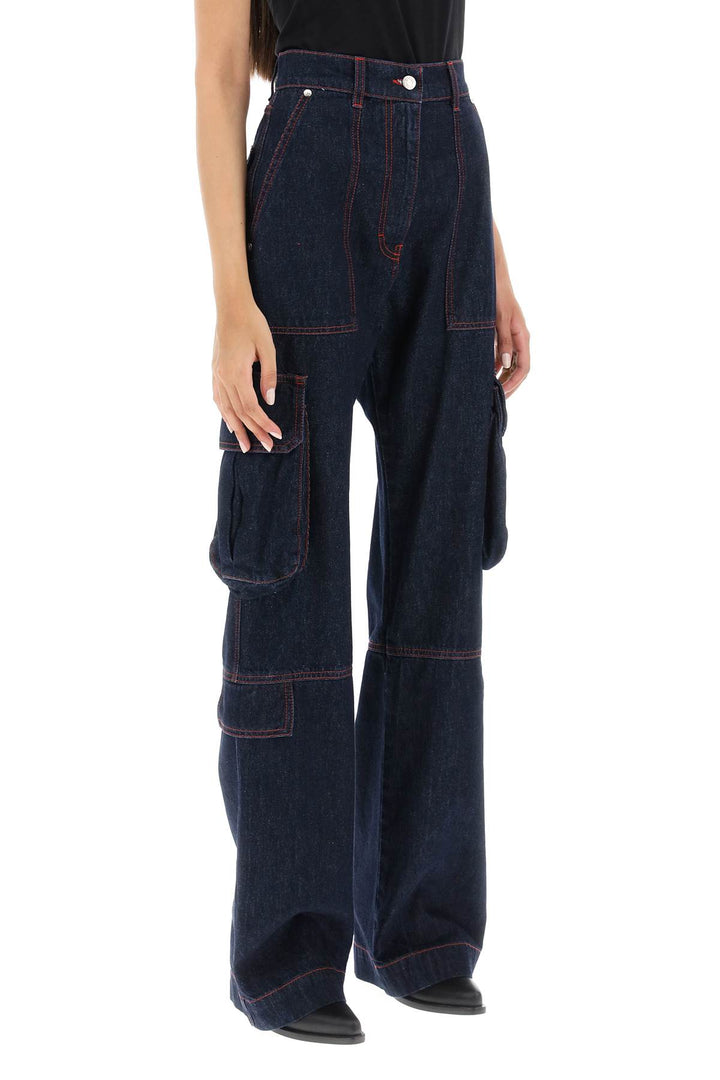 Msgm Cargo Jeans With Flared Cut   Blu